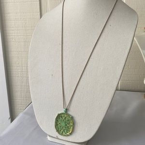 Long mint green medallion faceted necklace